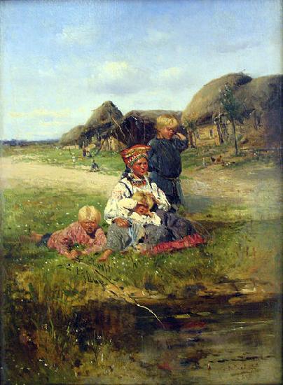 Vladimir Makovsky Maid with children Germany oil painting art